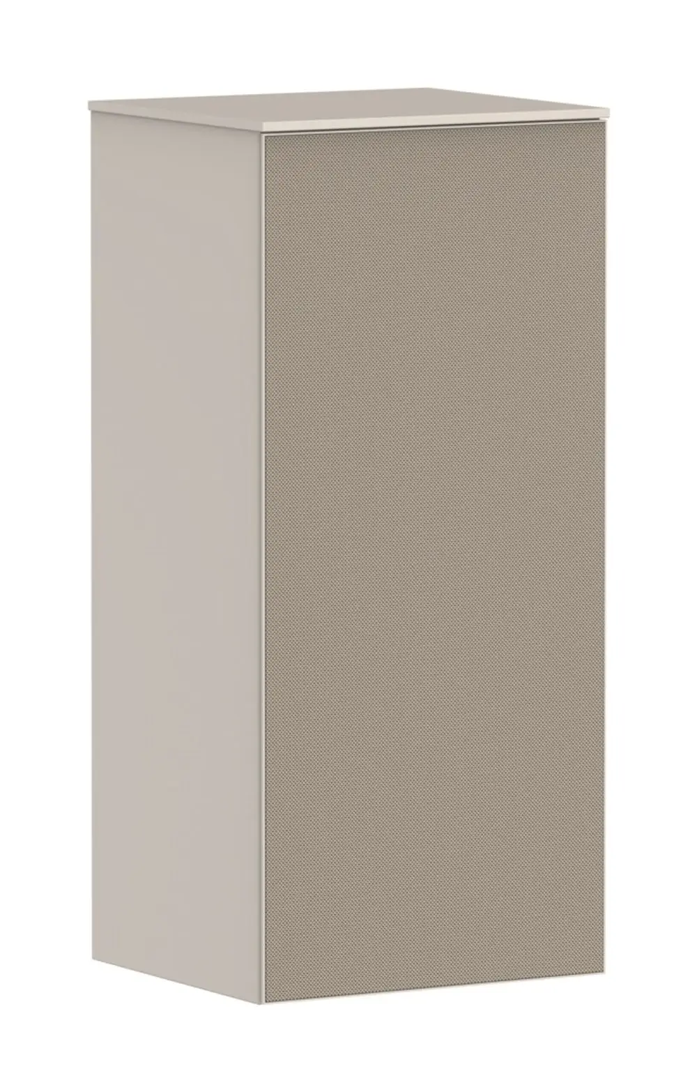 Kleineren, sandbeigen Schrank von Hansgrohe mit einem geschlossenen Türfach und einem einfachen Designs, geeignet für unterschiedliche Räume.